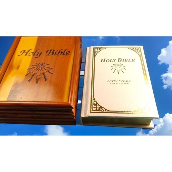Vtg White Leather Service Recognition Holy Bible 1991 King James Wooden Case EC - Picture 1 of 12